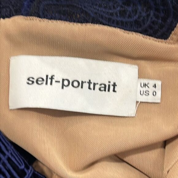 New SELF-PORTRAIT Teardrop Guipere Paneled Maxi Dress Navy Size 0 - Picture 14 of 16